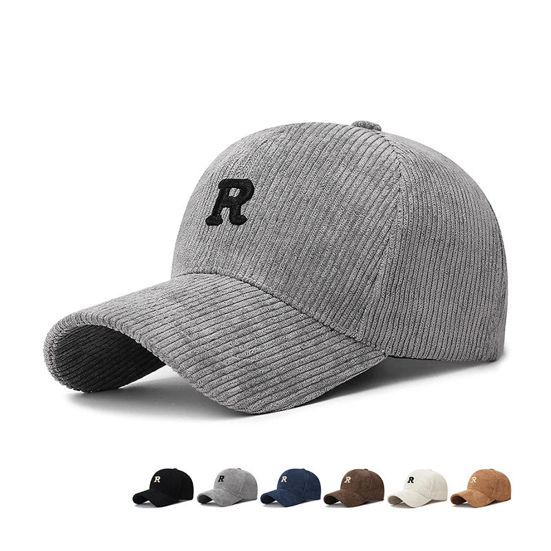 Corduroy Baseball Cap 3D Embroidered Letter Adjustable Structured Fall Winter Hat