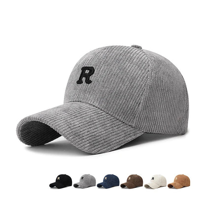 Corduroy Baseball Cap 3D Embroidered Letter Adjustable Structured Fall Winter Hat