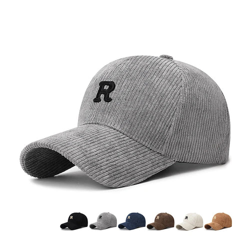 Corduroy Baseball Cap 3D Embroidered Letter Adjustable Structured Fall Winter Hat