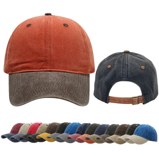 Unisex Vintage Washed Baseball Cap – Color-Matched Adjustable Casual Streetwear Soft Sun Hat for Summer Outdoor Sports