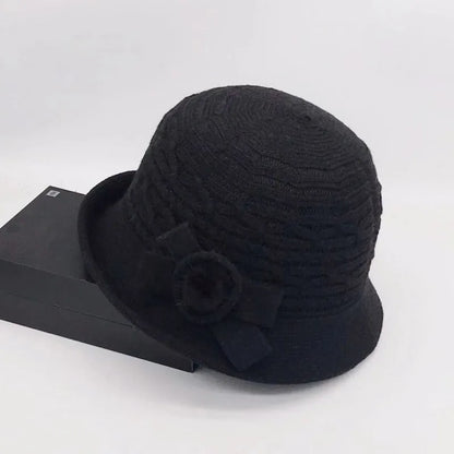 Woolen Bucket Hat Women's Autumn and Winter Bow Korean Version Versatile Japanese Dome Basin Hat British Retro Top Hat Tide