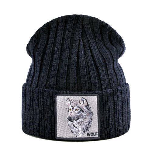 Men's Beanie With Wolf Patch Autumn Knitted Skullies Caps Women Winter Soft Knit Bonnet Beanies Fashion Hip Hop Gorras Hats