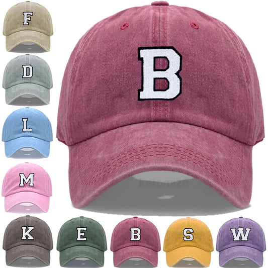 Initial Letter A-Z Embroidery Baseball Cap For Men Womne High Quality Washed Cotton Dad Hats Team Sport Visors Snapback Caps