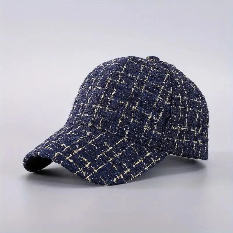 Houndstooth Baseball Cap for Women, Lightweight Fitted Sports Hat with Buckle Closure Retro British Style Plaid Trucker Cap