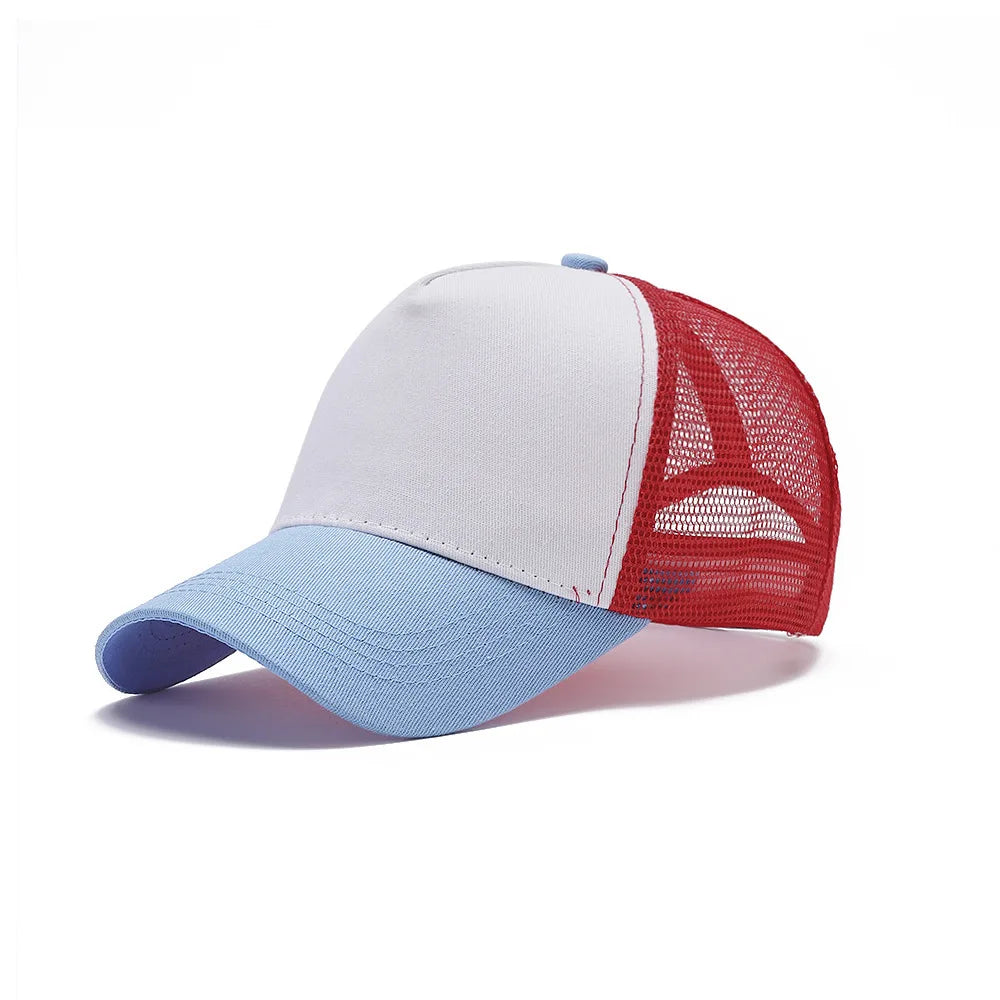 5 Pane Mesh  Baseball Cap Adult Hip Hop Curved Snapback Hats Summer Sunshade Sun Hat Simple Trucker Cap Advertising