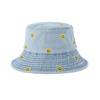 Spring Summer Strawberry Embroidery Denim  Bucket Hat Legent Fisherman Hats for Women Foldable Sport Sun Beach  Caps