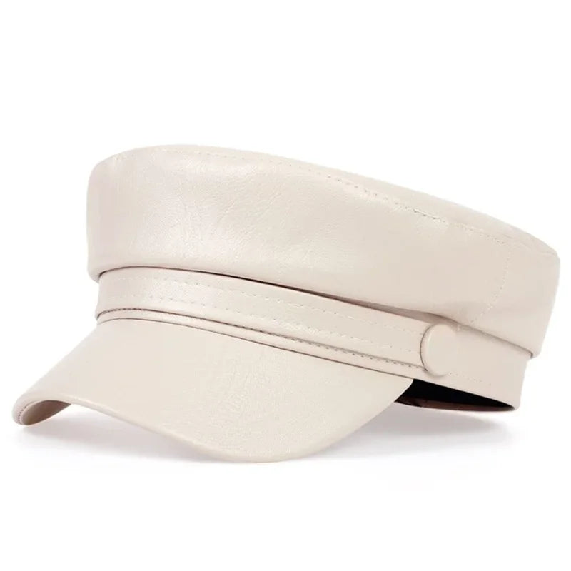 Pu Leathe Solid Color Army Caps Spring and Autumn Outdoor Casual Adult Sun Hats Hip Hop Hat Sunscreen Hat Sports Cap