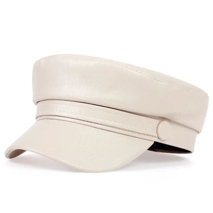 Pu Leathe Solid Color Army Caps Spring and Autumn Outdoor Casual Adult Sun Hats Hip Hop Hat Sunscreen Hat Sports Cap