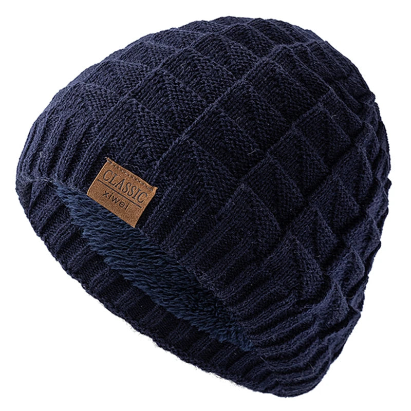 Unisex Classic Labal Winter Hats Solid Color Knitted Hats For Men And Women Beanie Cap Outdoor Plush Fur Lining Warm Sports Hats