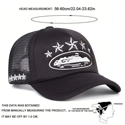 Fashionable Embroidered Baseball Hat Five Star Color blocked Mesh Breathable Summer Duck Tongue Hat Versatile Sunshade Truck Hat