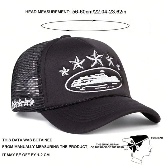 Fashionable Embroidered Baseball Hat Five Star Color blocked Mesh Breathable Summer Duck Tongue Hat Versatile Sunshade Truck Hat