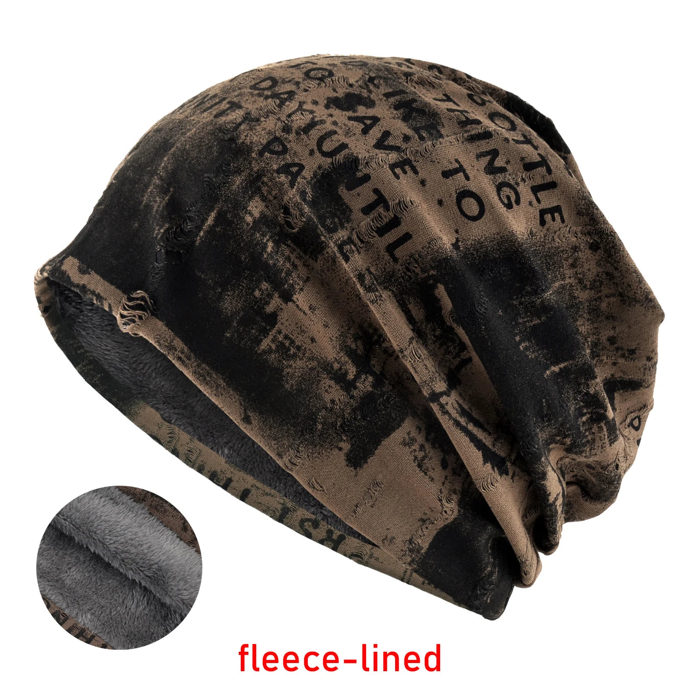 Winter Warm Fleece-lined Beanie Hat For Women Men Vintage Letter Print Distressed Cracked Design Beanie Outdoor Sport Casual Hat