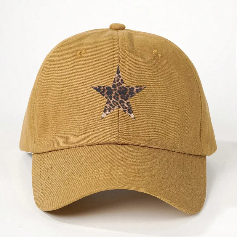 Leopard Print Star Soft Cotton Baseball Cap Unisex Adjustable Casual Dad Hats Perfect For Outdoor Active fishing Travel Headwear