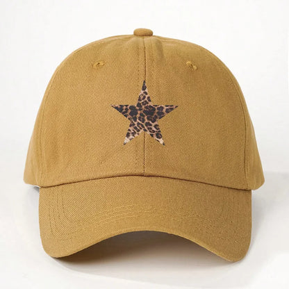 Leopard Print Star Soft Cotton Baseball Cap Unisex Adjustable Casual Dad Hats Perfect For Outdoor Active fishing Travel Headwear