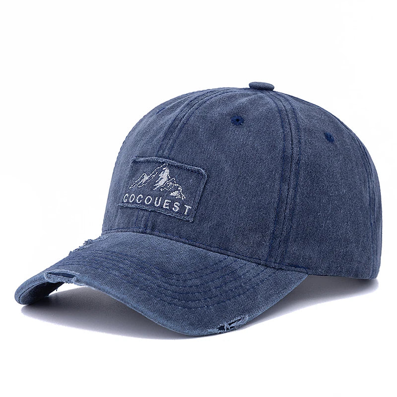 New Style Unisex Washed Cotton Vintage Baseball Cap Mountain Peak Embroidery Outdoor Sports Dad Hat For Men And Women