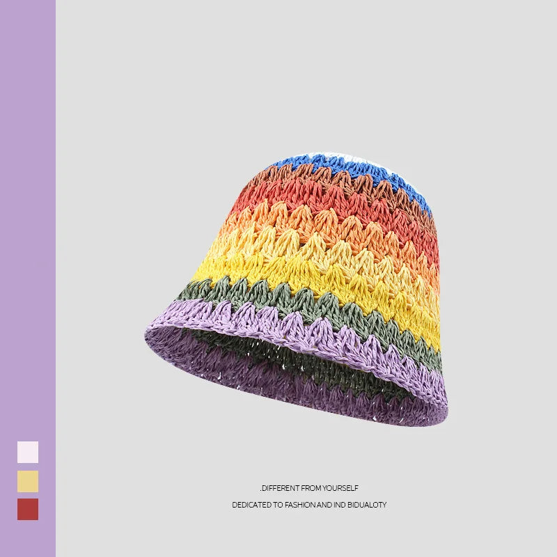 Sun Hat Women's Summer Sun Protection UV Protection 2024 New Beach Vacation Fisherman Hat Rainbow Colorful Striped Basin Hat