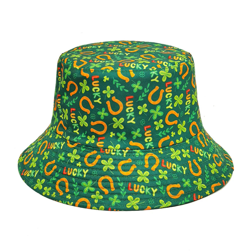 2025 St Patrick's Day Bucket Hat for Women Men Tropical Print Revisible Summer Double Side Sun Hat Green Leaf Panama Beach Cap
