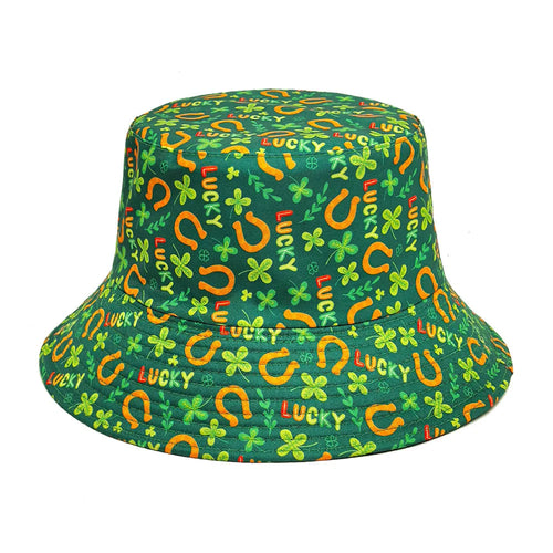 2025 St Patrick's Day Bucket Hat for Women Men Tropical Print Revisible Summer Double Side Sun Hat Green Leaf Panama Beach Cap
