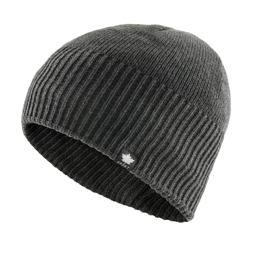 Men's Winter Warm Knitted Beanie Hat With Maple Leaf Logo Double Layer Thick Skullies Cap Velvet Lined Bonnet For Cold Weather