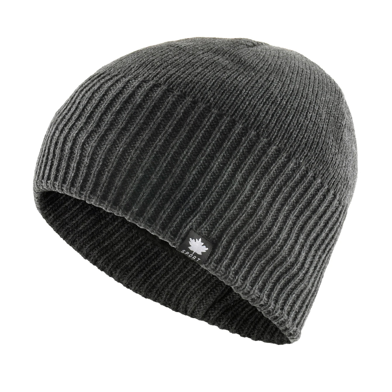 Men's Winter Warm Knitted Beanie Hat With Maple Leaf Logo Double Layer Thick Skullies Cap Velvet Lined Bonnet For Cold Weather