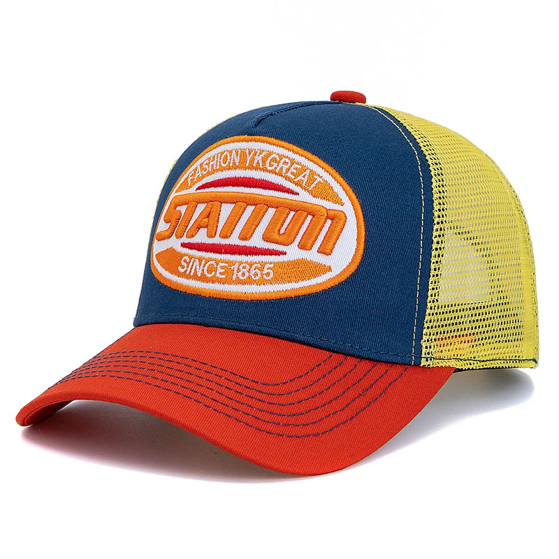 New Style Unisex Baseball Cap Classic STATION Letter Pattern Mesh Cap Men And Women Breathable Streetwear Summer Trucker Hat
