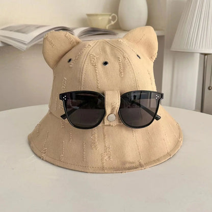 Cute Cartoon Bucket Hat With Glasses Women Spring And Summer Fashion Bob Chapeau Outdoor Sunscreen Sun Fishing Cap Panama