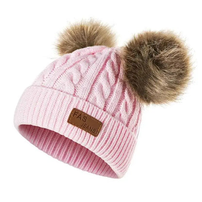 New Kid Hat Children Double Pompom Winter Hat  Cute Knitted Hat For Girls Boys Casual Girls Hat Baby Beanie Cap