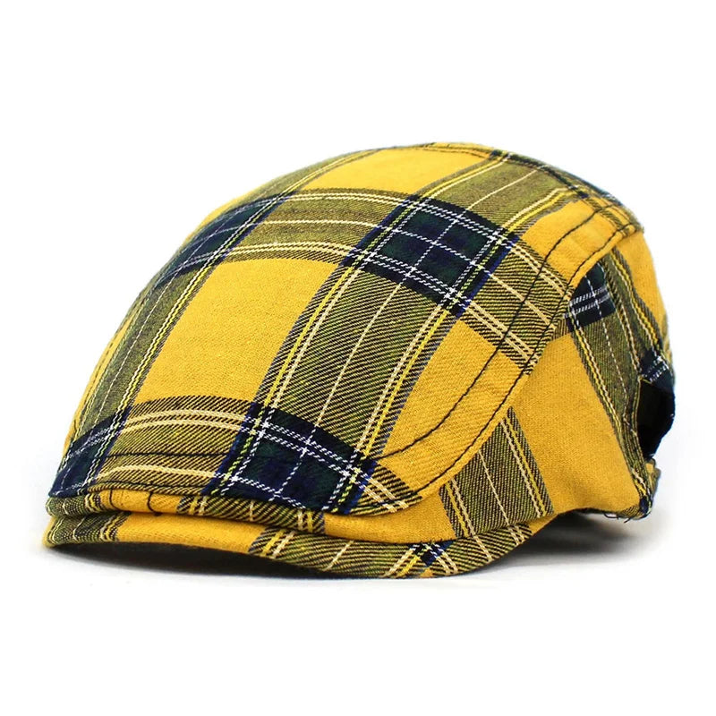 Unisex Plaid Vintage Beret – British Style Newsboy Painter Hat, Adjustable Cap