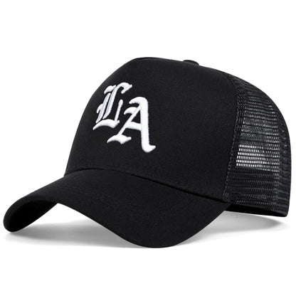 Unisex LA Letter Embroidery Baseball Net Caps Hip Hop Cap Spring Summer Outdoor Adjustable Casual Hats Sunscreen Hat ﻿
