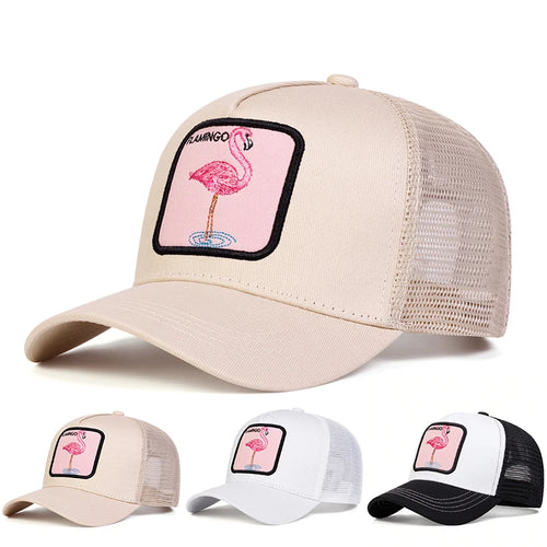Unisex Flamingo Patch Embroidery Baseball Net Caps Spring and Summer Outdoor Adjustable Casual Hats Hip Hop Hat Sunscreen Hat