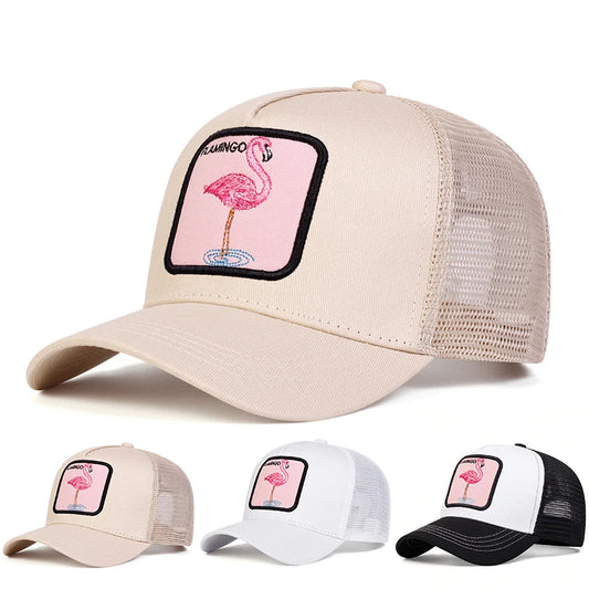 Unisex Flamingo Patch Embroidery Baseball Net Caps Spring and Summer Outdoor Adjustable Casual Hats Hip Hop Hat Sunscreen Hat