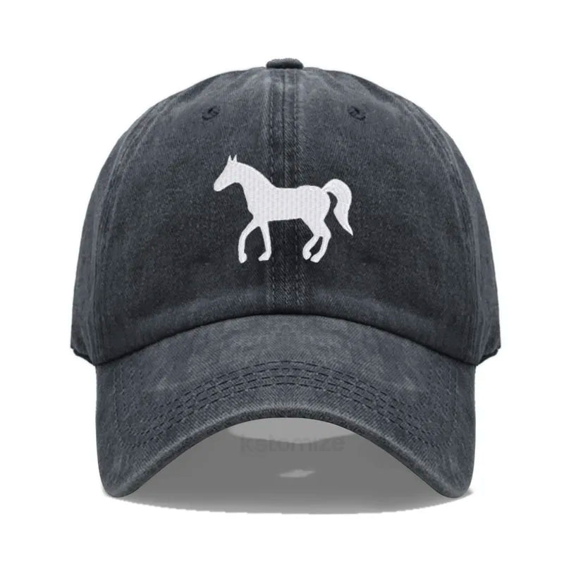 Horse Embroidered Baseball Cap for Women Men Fashion Adjustable Washed Cotton Dad Hat Unisex Classic Golf Caps