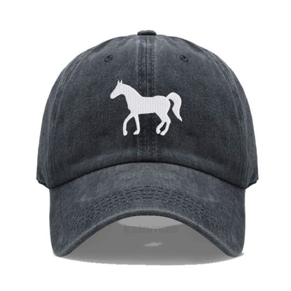 Horse Embroidered Baseball Cap for Women Men Fashion Adjustable Washed Cotton Dad Hat Unisex Classic Golf Caps