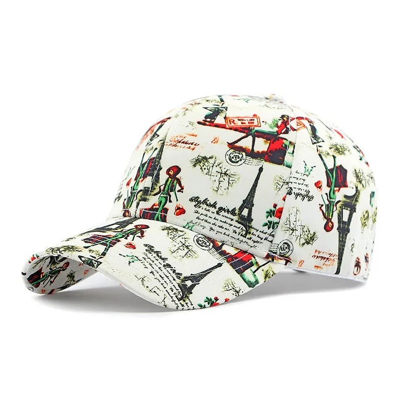 Ethnic Wind Hat for Men and Women Outdoor Sunshade Baseball Hat Fashion Imitation Cowboy Print Hard Top Duck Tongue Hat Trend