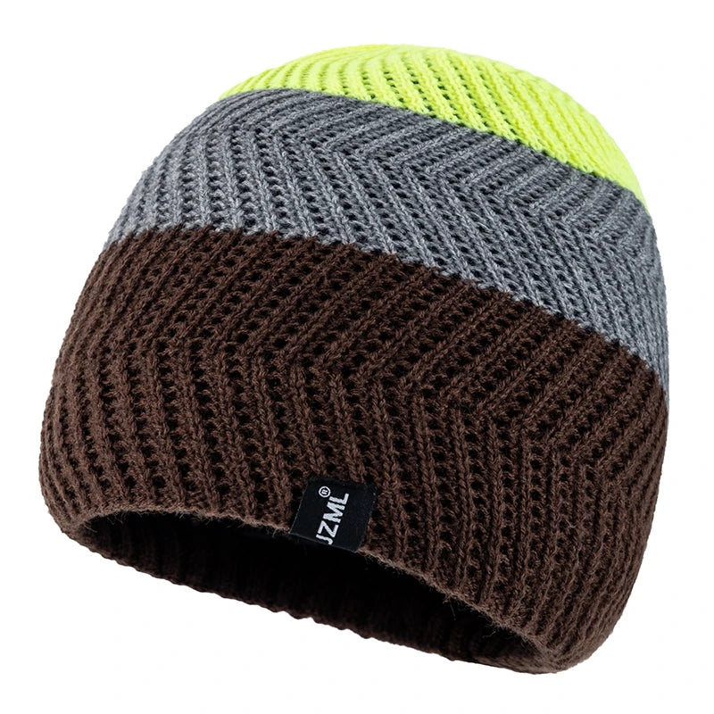 Hot Sale Unisex JZML Letter Label Decor Beanie Hat Casual Colorful Stripes Winter Knitted Hat Daily Life Outdoor Ski Sports Cap