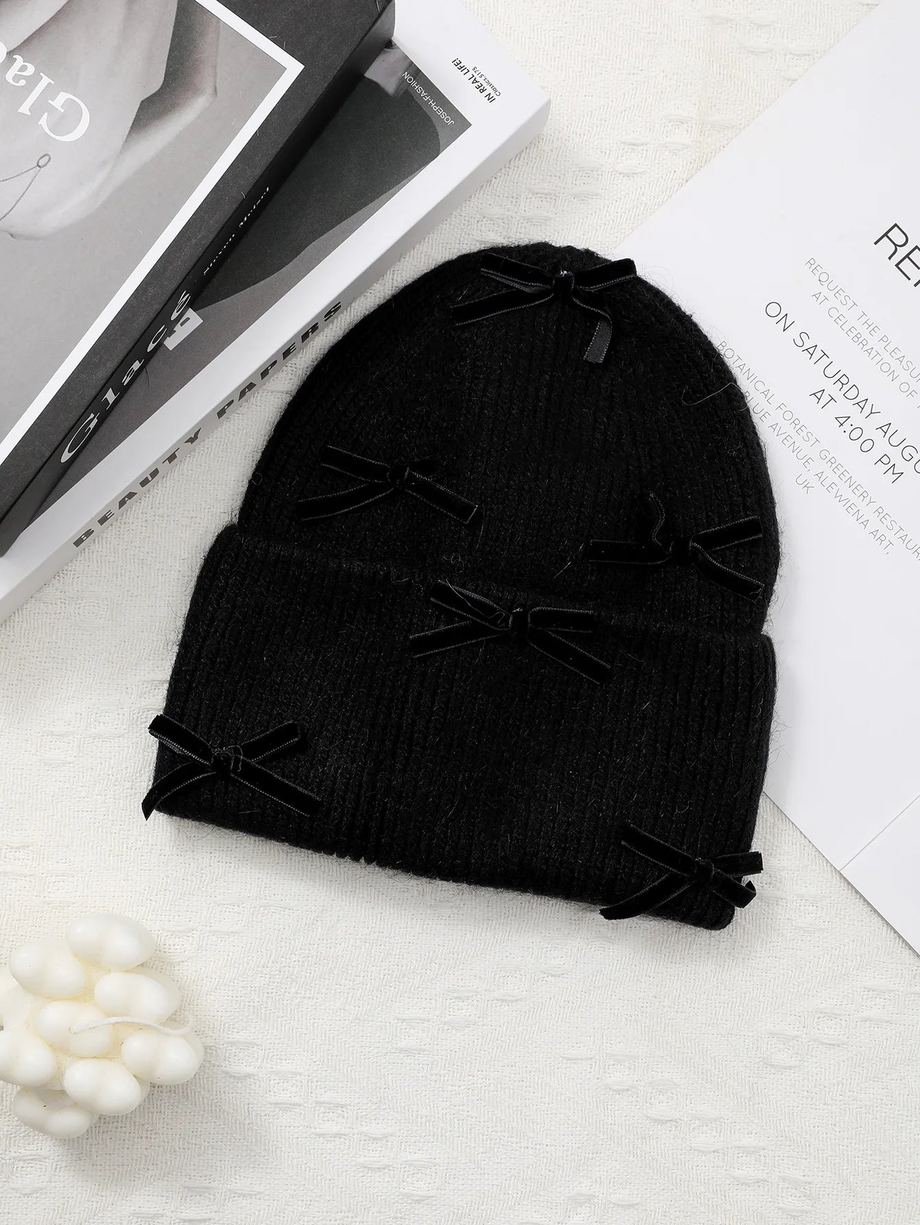Luxury Rabbit Fur Knitted Hat Women Winter Warm Soft Bowknot Beanie For Women (elegant Solid Colors) | Cozy Fur Lined Baggy Cap