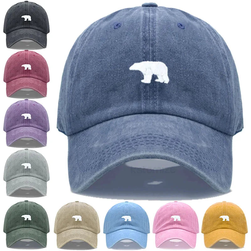 little Bear Embroidery Baseball Cap for Women Men Fashion Adjustable Soft Washed Cotton Dad Hat Unisex Classic Golf Caps