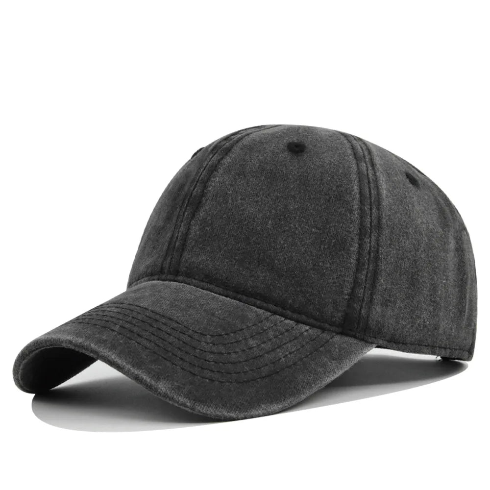 Unisex Retro Washed Cotton Baseball Cap – Solid Color Y2K Hip Hop Snapback Outdoor Sport Hat