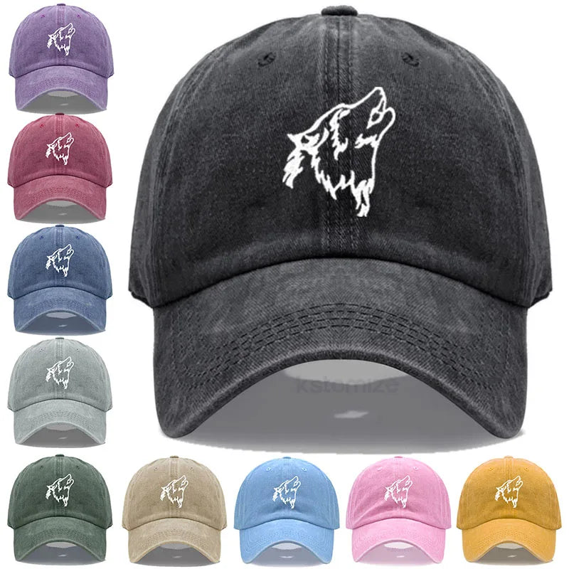 Women's Baseball Cap Men's Washed Cotton Wolf Howl Embroidery Embroidery Dad Hat Sport Golf Caps For Man Sun Hats Dropshipping