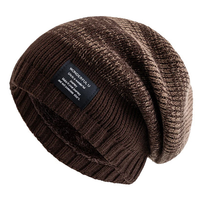 Hot Sale Women Slouchy Winter Hats Plush Fur Lined Beanie Cap Female Winter Mixing Color Label Decor Knitted Hats