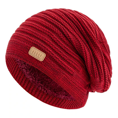 New Style Unisex Slouchy Winter Hats Men Women Striped Mix Warm Beanie Cap NIU Label Decor Plush Fur Lined Winter Knitted Hat
