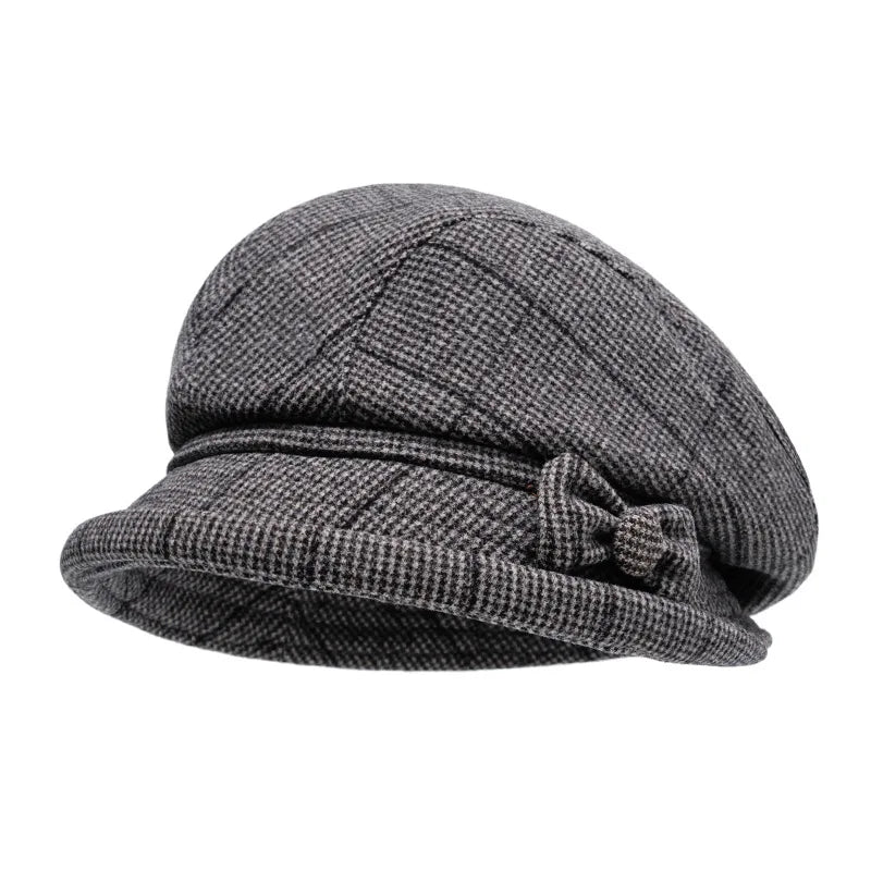 Elegant Women's Beret Hat With Bow - Autumn Winter Short Brim Beanie, Stylish & Warm Casual Headwear For Women Mother'gift New