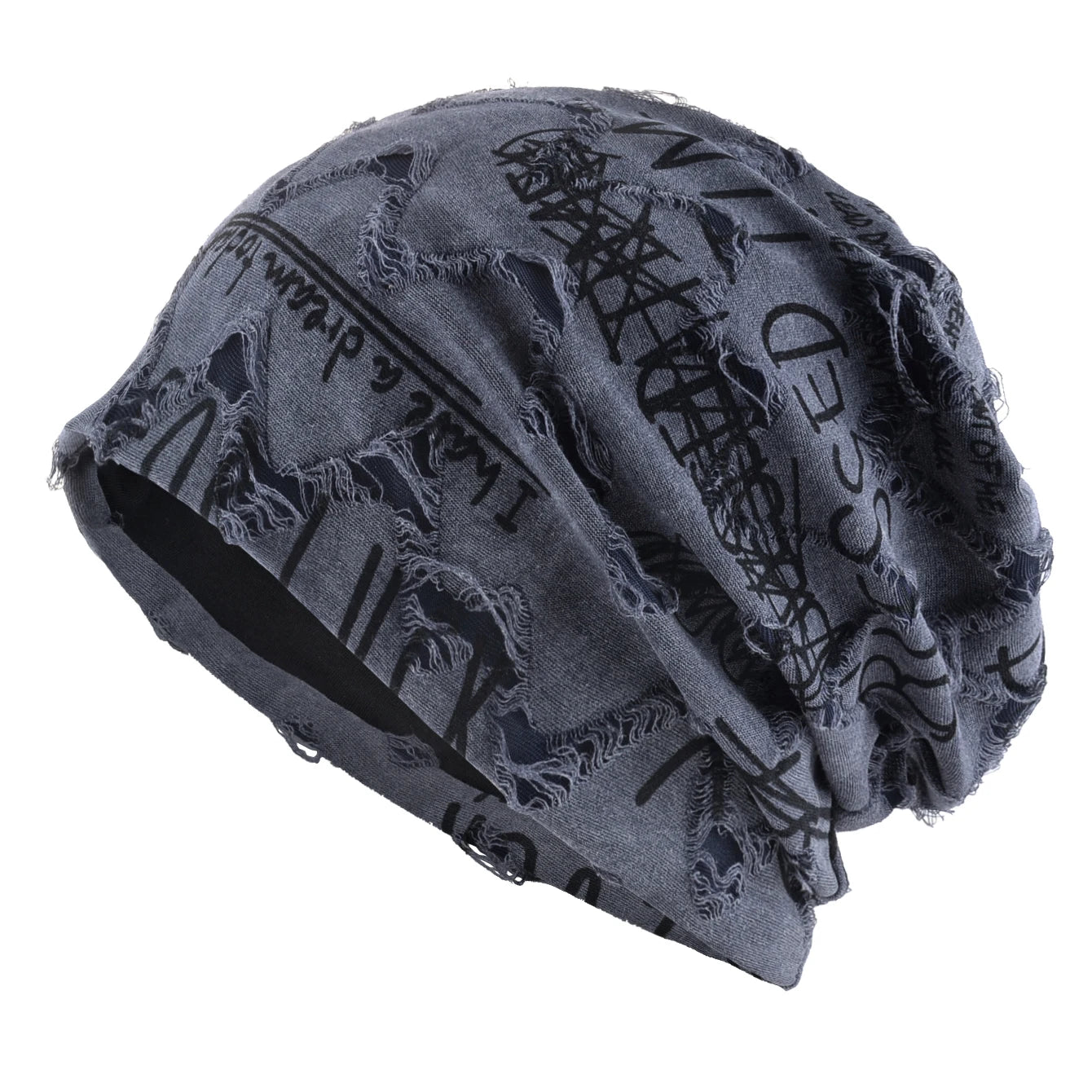 Letter Print Beanie Hats For Women Men Vintage Distressed Cracked Design Wasteland Style Spring Summer Warm Fleece-lined Winter