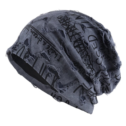 Letter Print Beanie Hats For Women Men Vintage Distressed Cracked Design Wasteland Style Spring Summer Warm Fleece-lined Winter