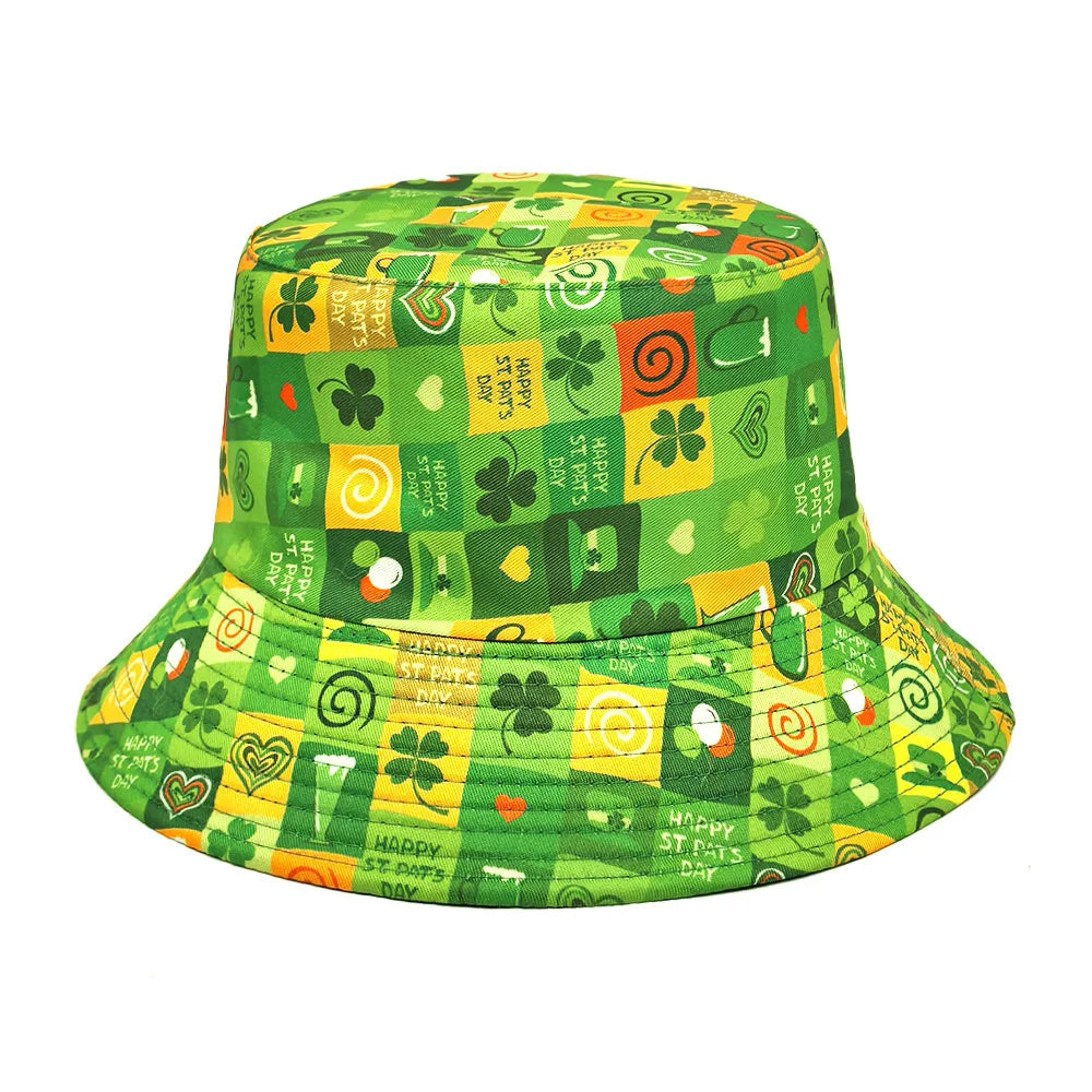 2025 St Patrick's Day Bucket Hat for Women Men Tropical Print Revisible Summer Double Side Sun Hat Green Leaf Panama Beach Cap