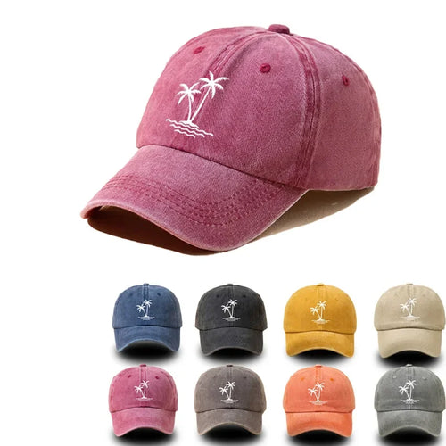 Vintage Palm Tree Print Design Baseball Cap Men Women Unisex Washed Cotton Truck Driver's Father's Sun Hat