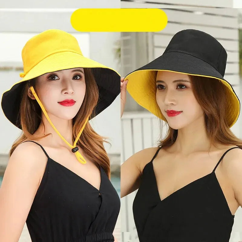 Women’s Double-Sided Wide Brim Bucket Hat UV Protection Summer Sunshade Hat