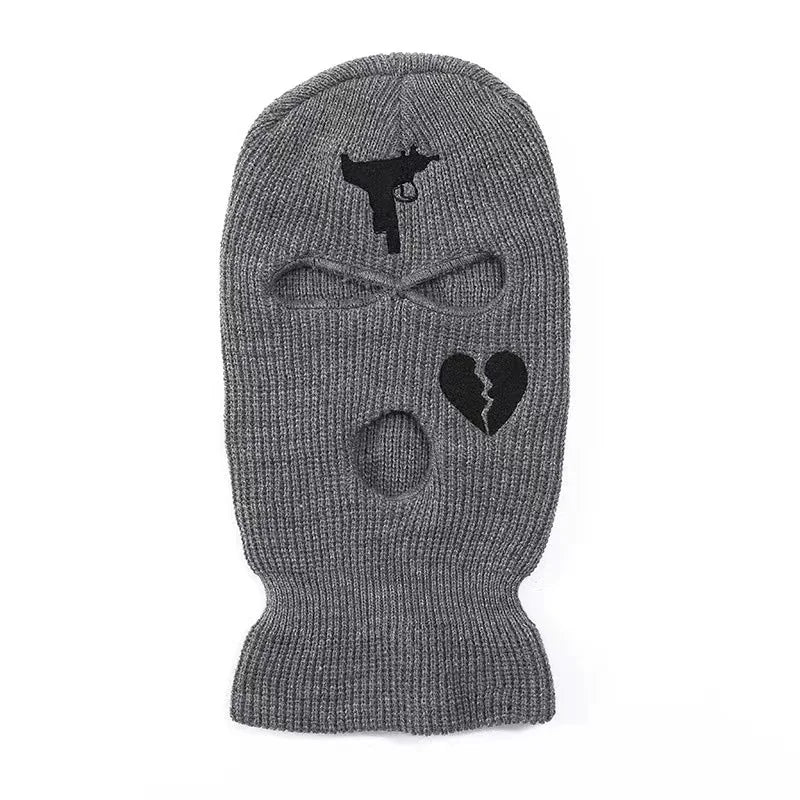 Unisex 3 Hole Winter Knitted Hat Outdoor Sports Full Face Cover Ski Mask Warm Knit Cap Balaclava for Adult Love Heart logo