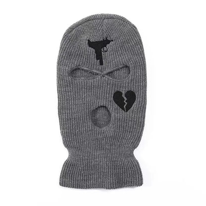 Unisex 3 Hole Winter Knitted Hat Outdoor Sports Full Face Cover Ski Mask Warm Knit Cap Balaclava for Adult Love Heart logo