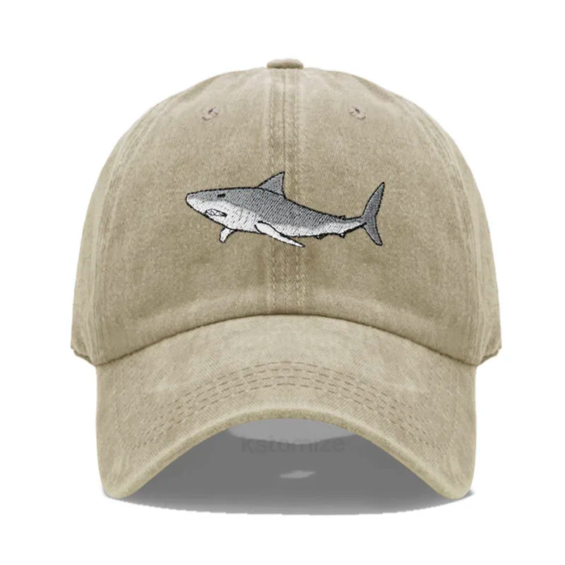 Animal Shark Embroidered Baseball Cap for Women Men Fashion Adjustable Washed Cotton Dad Hat Unisex Classic Golf Caps